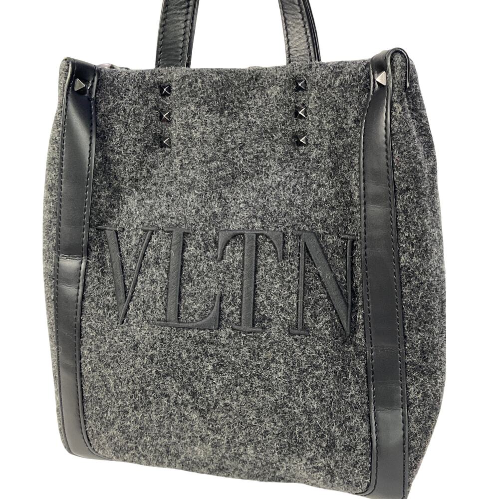 Valentino Garavani VLTN Felt Mini Tote Gray Wool Black Leather Italy Handbag